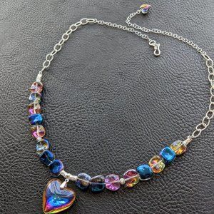 925 Solid Silver Necklace with Iridescent Glass